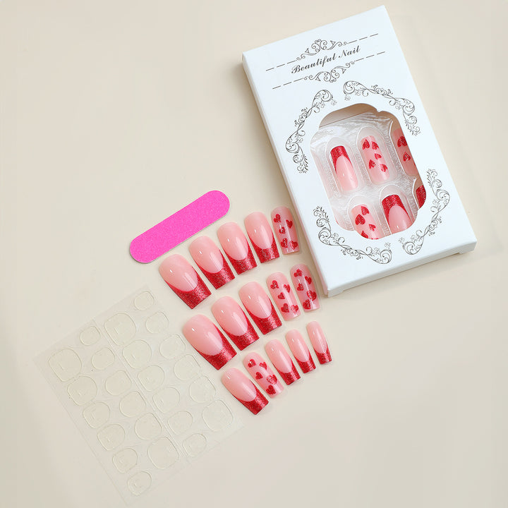 Premium Decorative Press-On Nail Set with Heart and Glitter Designs Kalsten