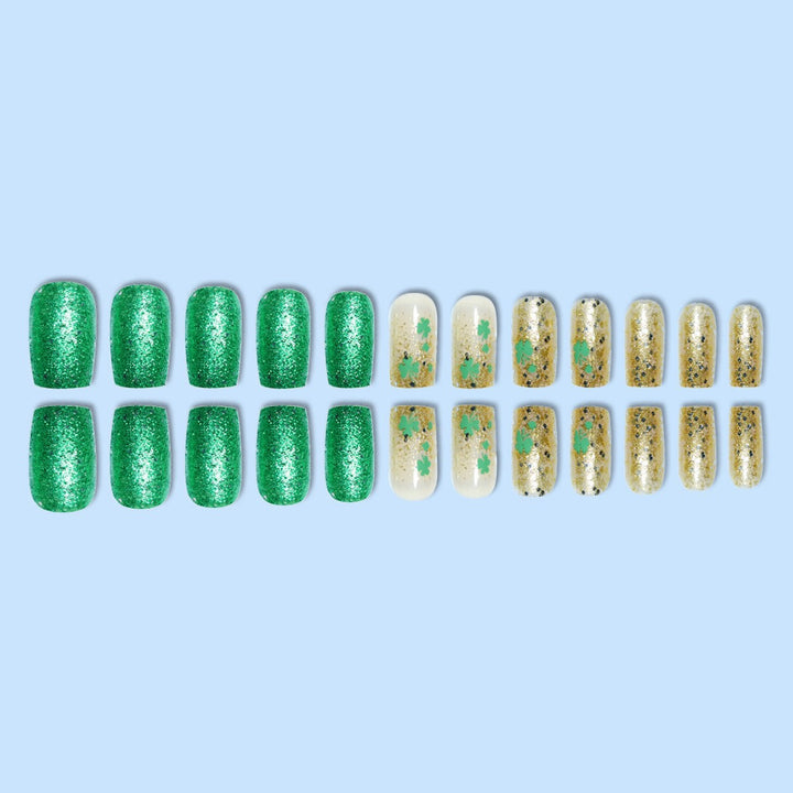 Festive Decorative Press-On Nails with Shamrock Design Kalsten