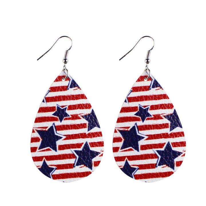 Women's star stripe print faux leather drop earrings with fishhook Kalsten