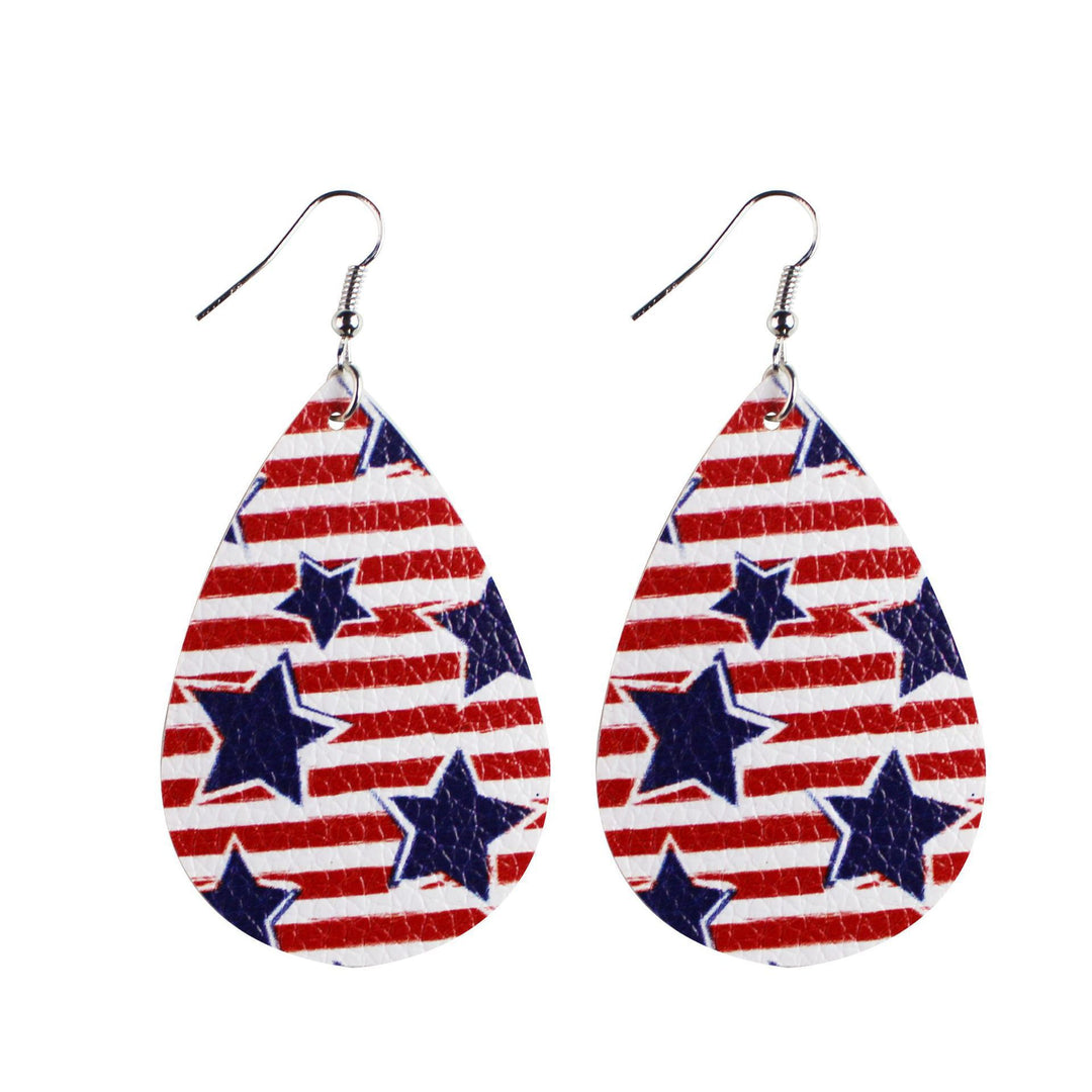 Women's nan teardrop-shaped faux leather earrings with star and stripe print Kalsten