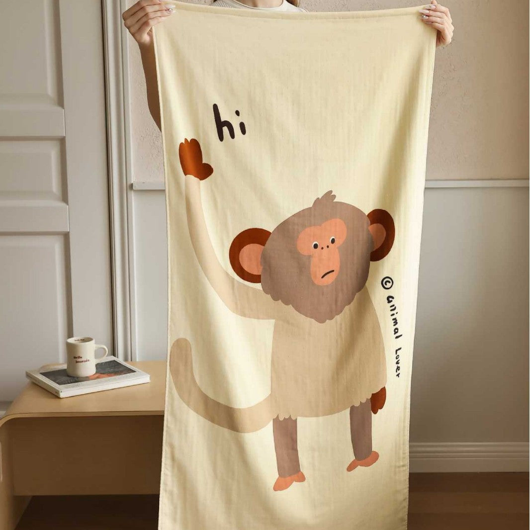 Children's bath towel with cute monkey print made of soft microfiber