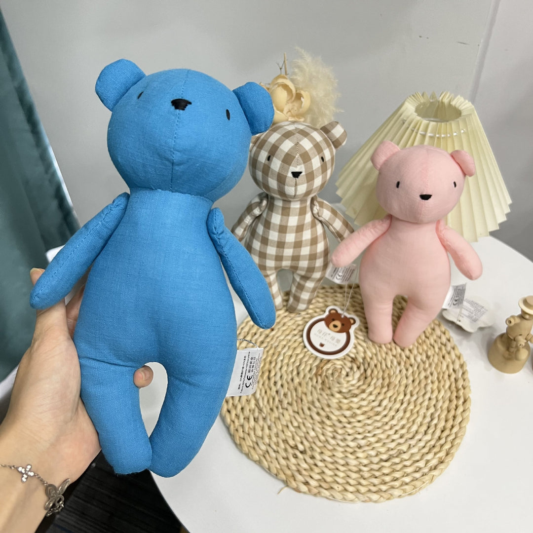 Handcrafted Gingham Linen-Style Teddy Plush Toy