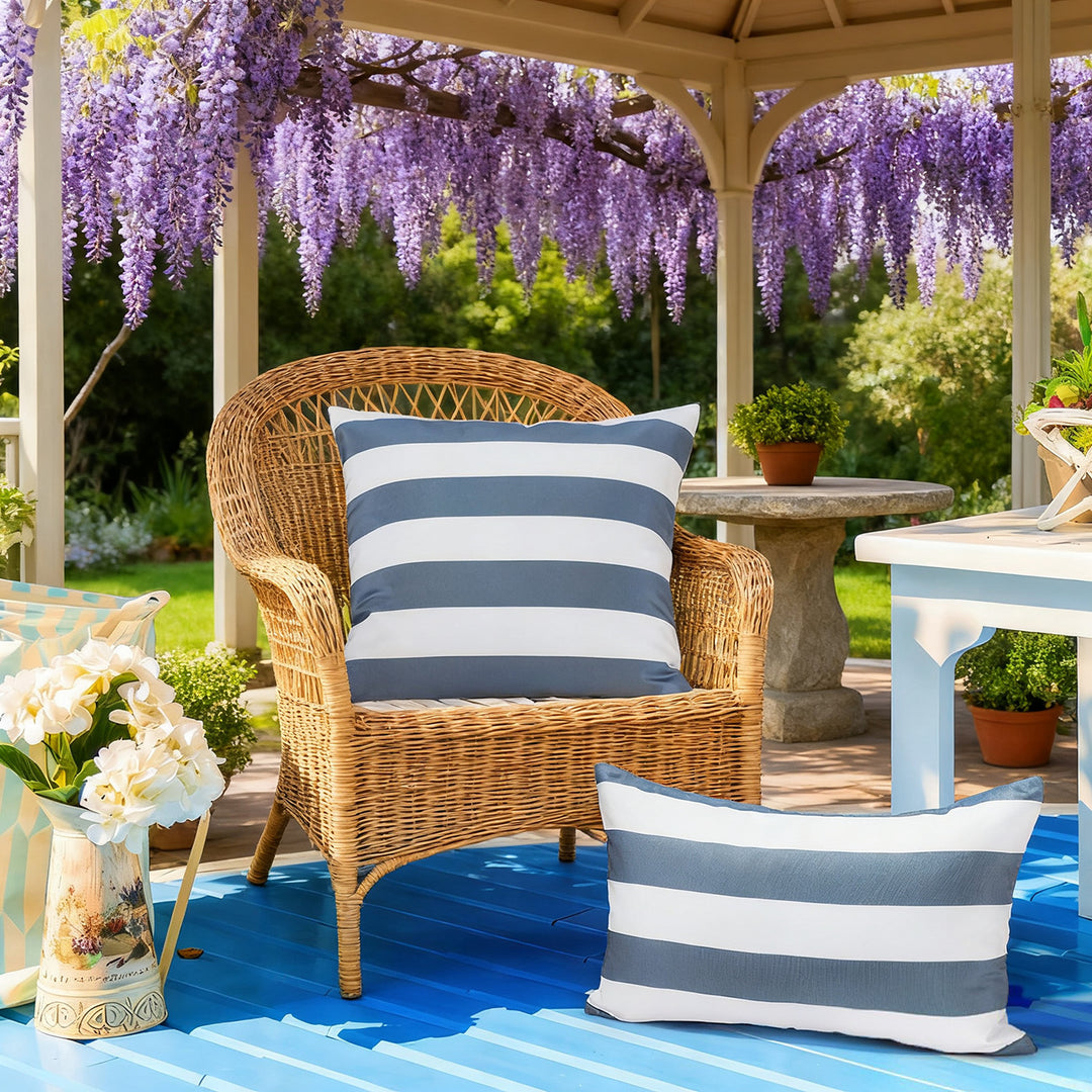 Outdoor Weather-Resistant Striped Square Throw Pillow Covers
