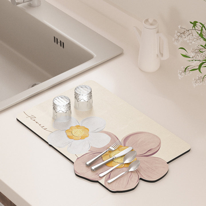 Floral Design Kitchen Drying Mat