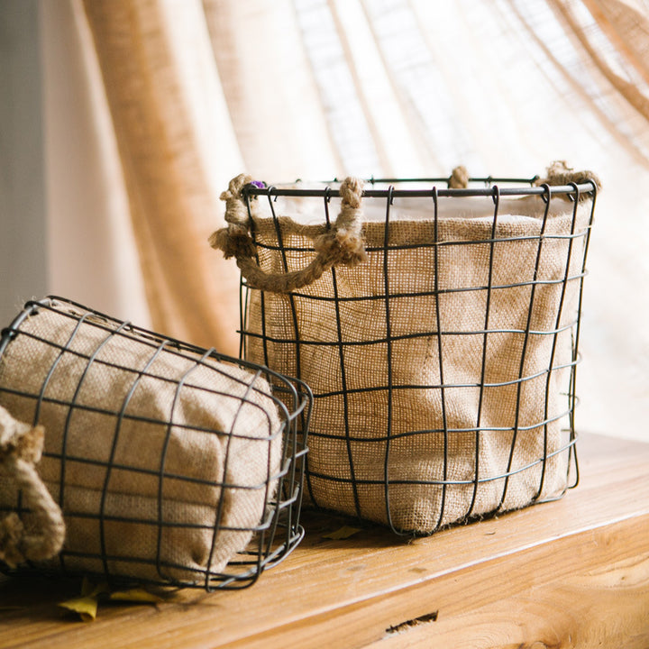 Decorative storage basket made of wire and linen Kalsten