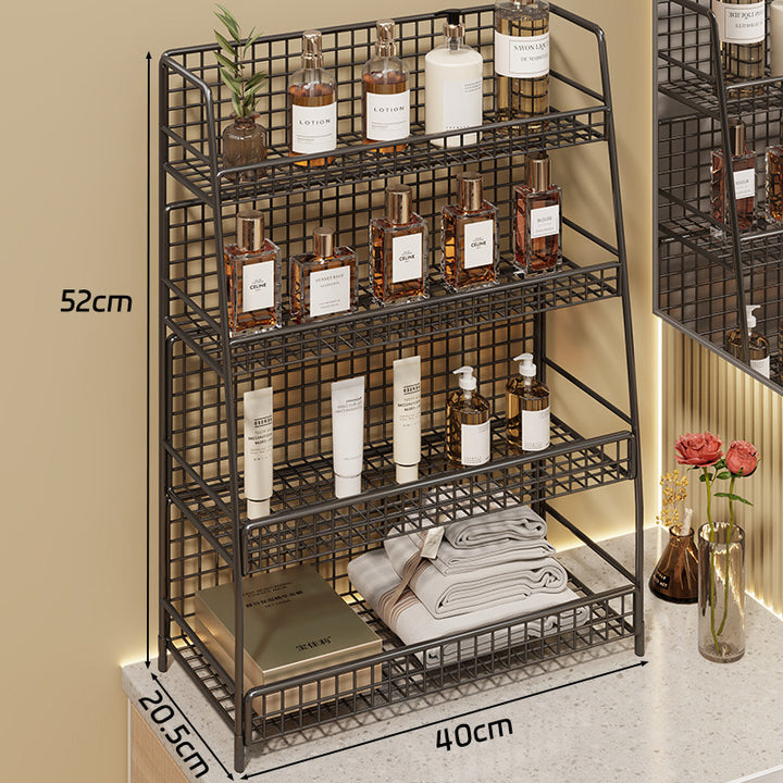 Multi-Tier Wire Grid Countertop Organizer with Angled Frame and Ventilated Mesh Shelves