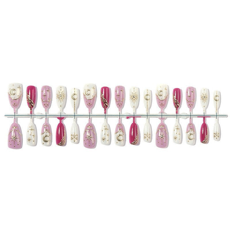 Decorative Press-On Nail Art Set with Celestial and Metallic Accents Kalsten