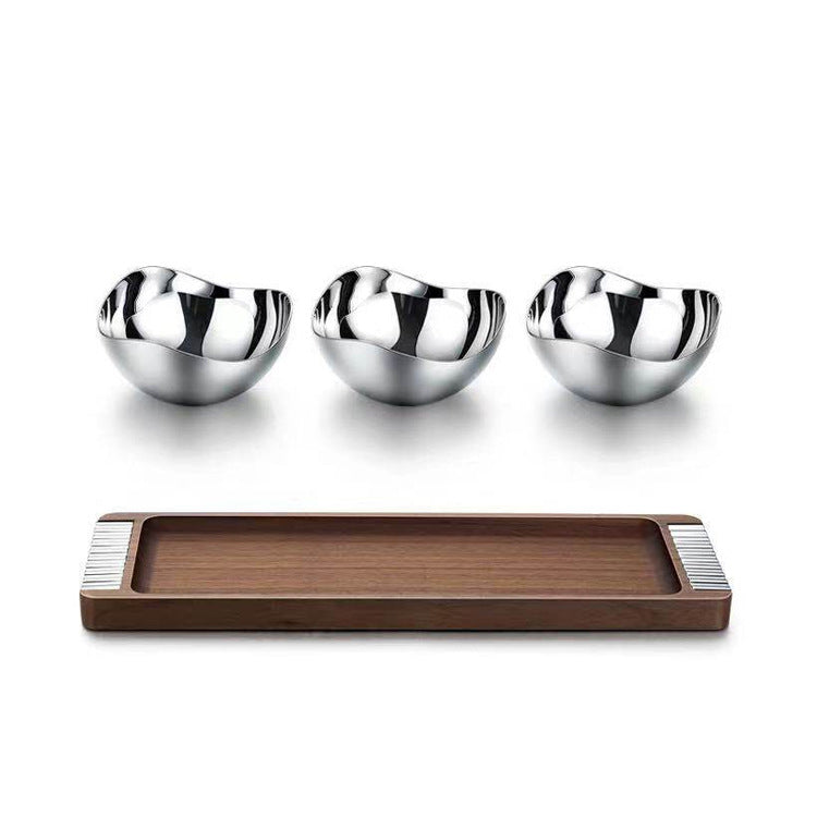 Modern Stainless Steel Snack Bowl Set with Serving Tray