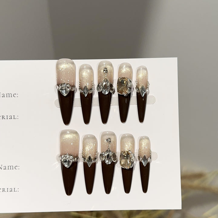 Elegant Stiletto Press-On Nail Set with Rhinestone Accents