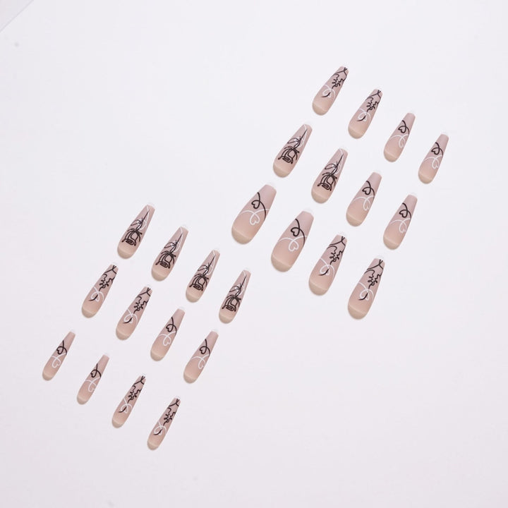 Artful nail extensions with creative line and heart design Kalsten