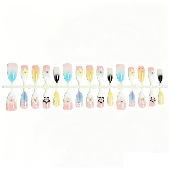 Artificial nail set with floral and glittering decorations Kalsten
