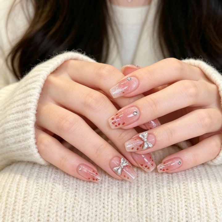 Elegant Press-On Nail Art Set with Rhinestone Accents Kalsten