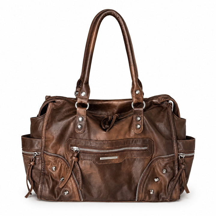 Multi-Pocket Vintage Leather Tote