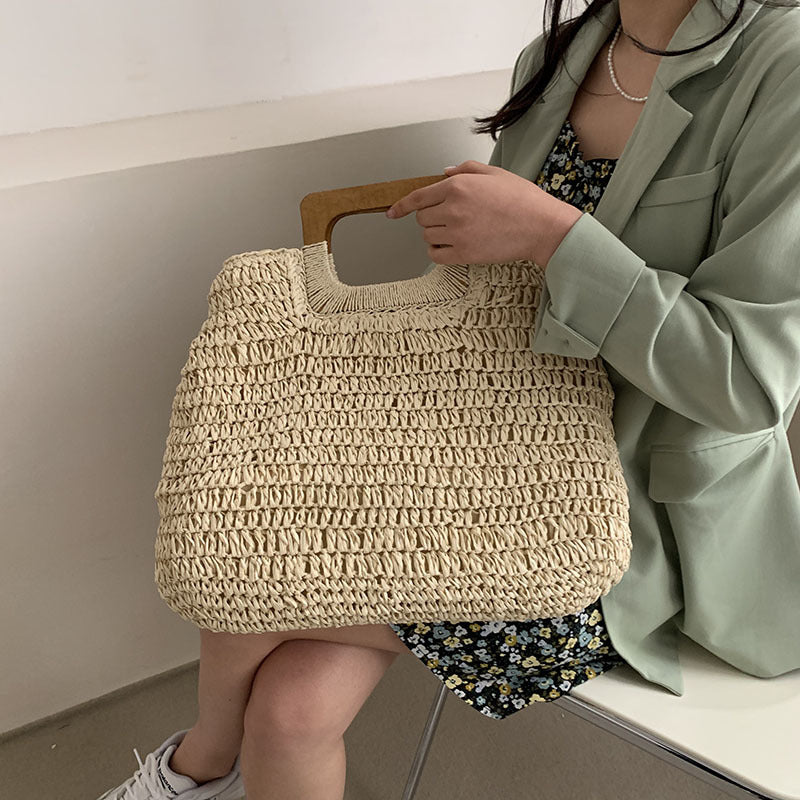 Handmade tote bag with wooden handle Kalsten