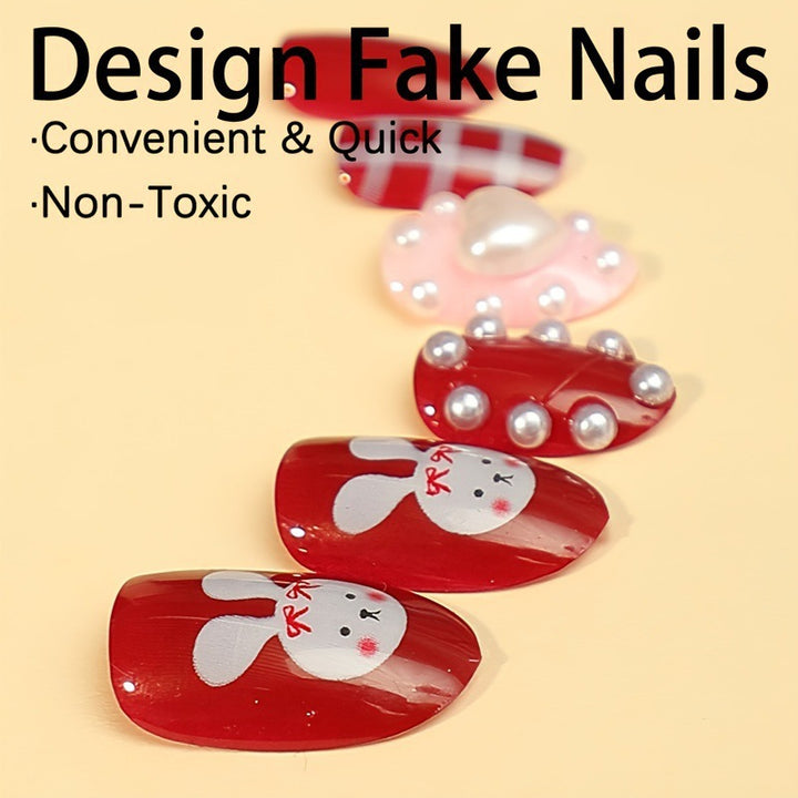 Creative nail art set with cute bunny and heart designs Kalsten
