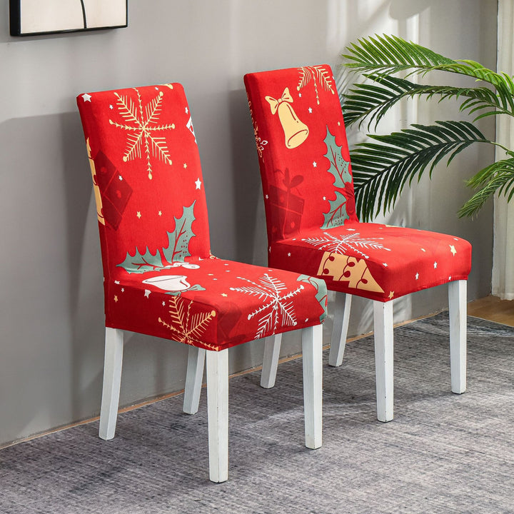 Elastic chair covers with Christmas design for high backrests