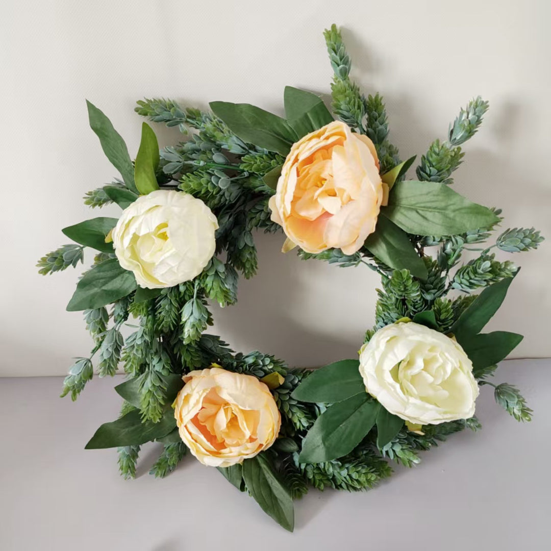 Lifelike Floral Wreath with Green Accents