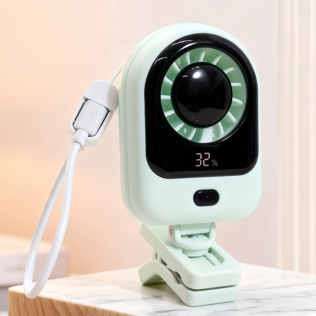 Women's Portable Mini Fan with Digital Display and Flexible Mount Kalsten