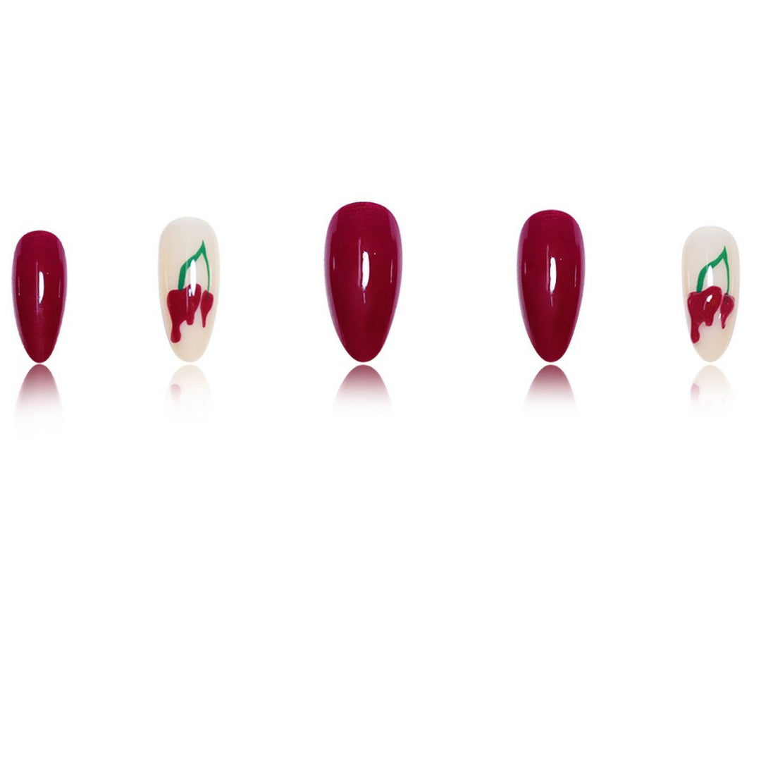 Artistic Press-On Nail Extensions with Cherry Design Kalsten