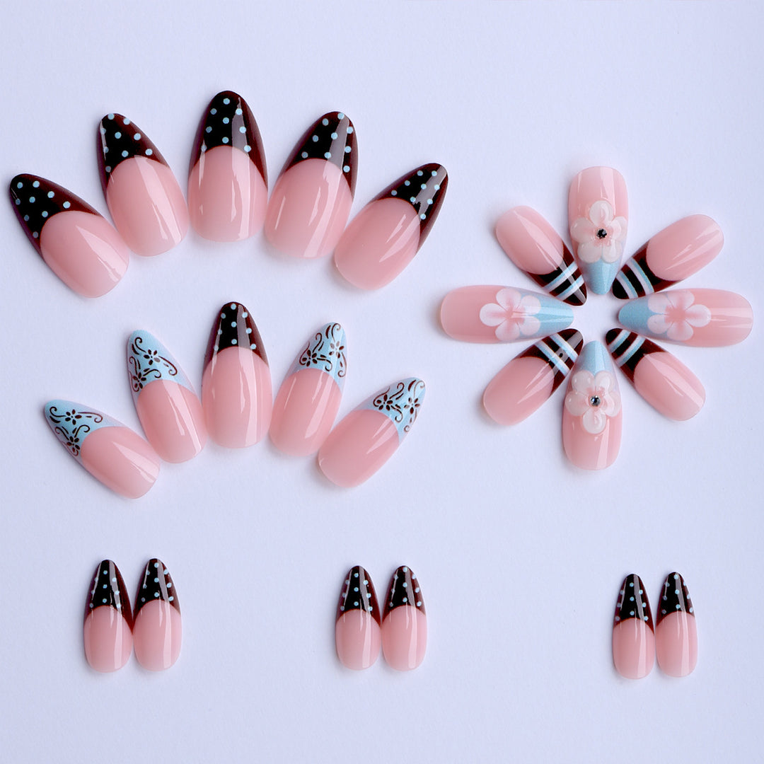 Artificial nails with creative floral design and elegant accent colors Kalsten