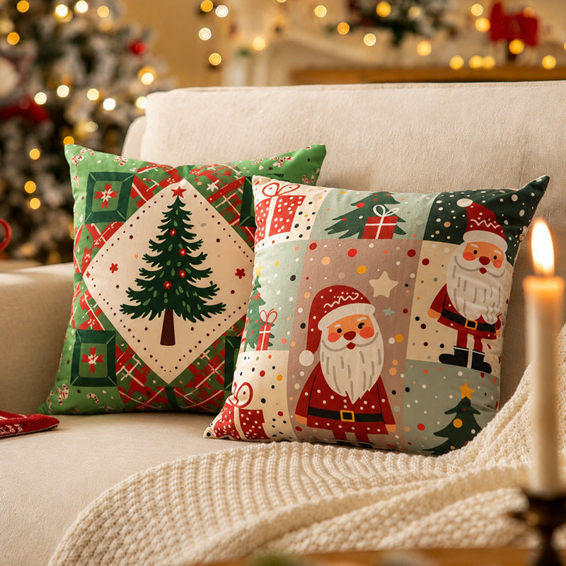 Christmas square decorative pillow cover with patchwork design and concealed zipper Kalsten