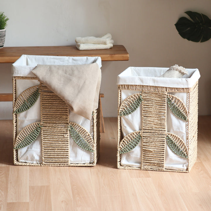 Elegant laundry basket made of natural wicker with fabric lining Kalsten