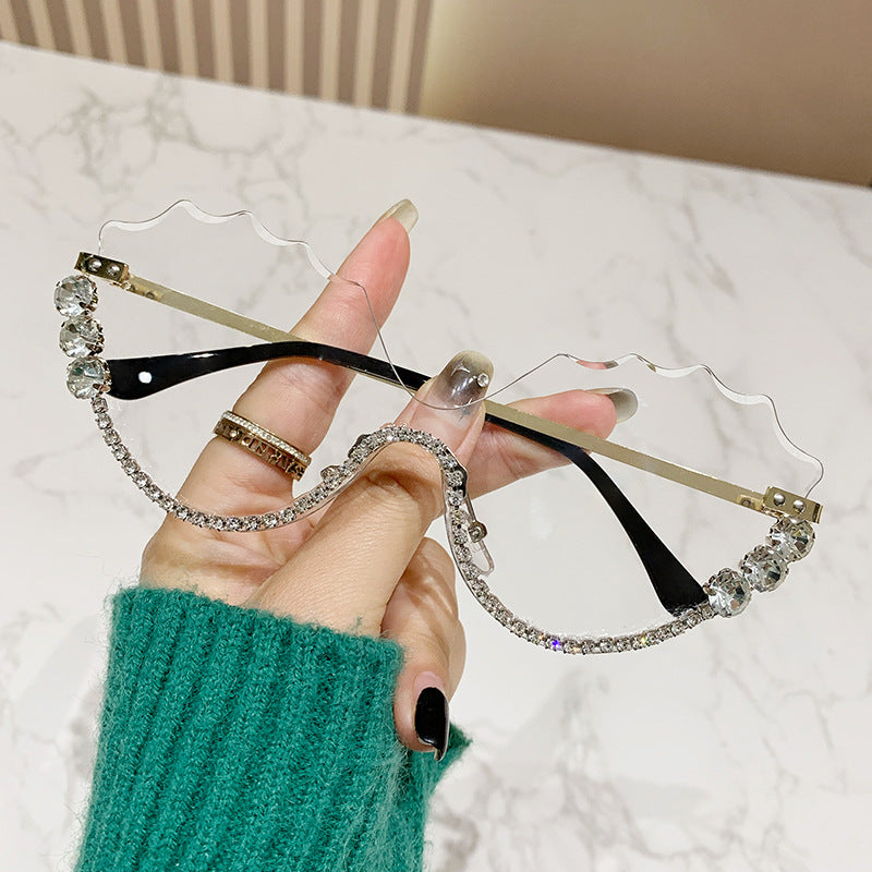 Luxury Rhinestone-Embellished Shield Sunglasses