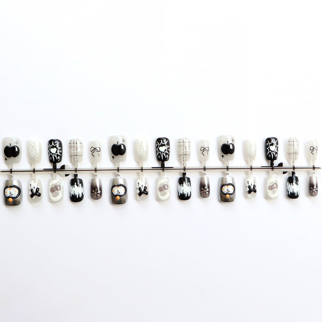 Artistic Black and White Press-On Nail Art Kalsten