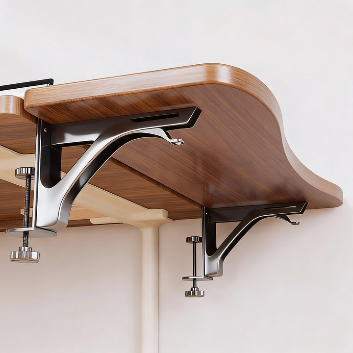 Clamp-On Adjustable Wooden Desk Side Shelf Extension with Foldable Bracket