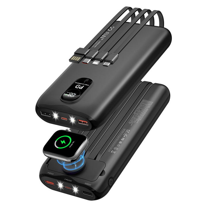 Portable power bank with integrated charging cables and LCD screen Kalsten