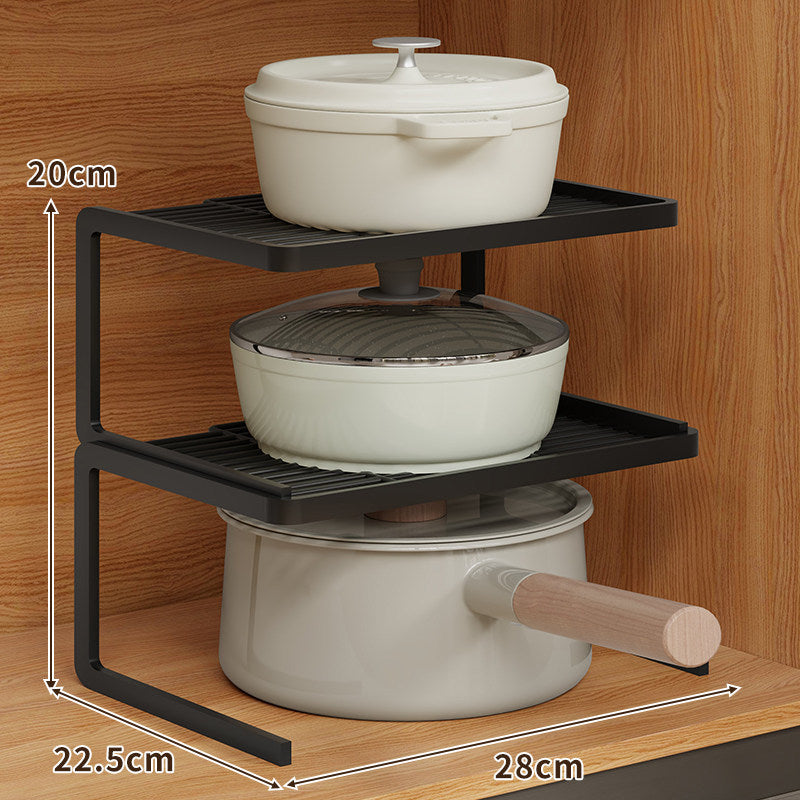 Compact Space-Saving Kitchen Countertop Pot and Pan Organizer Shelf Riser
