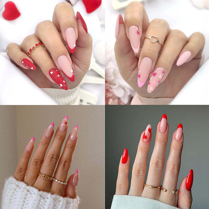 Artistic Press-On Nail Set with Heart and Classic Designs kalsten