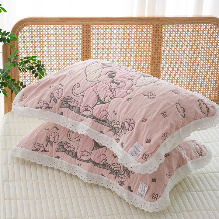 Women's pillow with charming elephant motif and delicate lace edge Kalsten