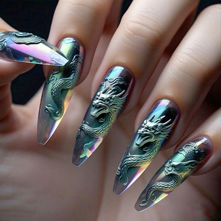 Artificial nails with impressive dragon relief Kalsten