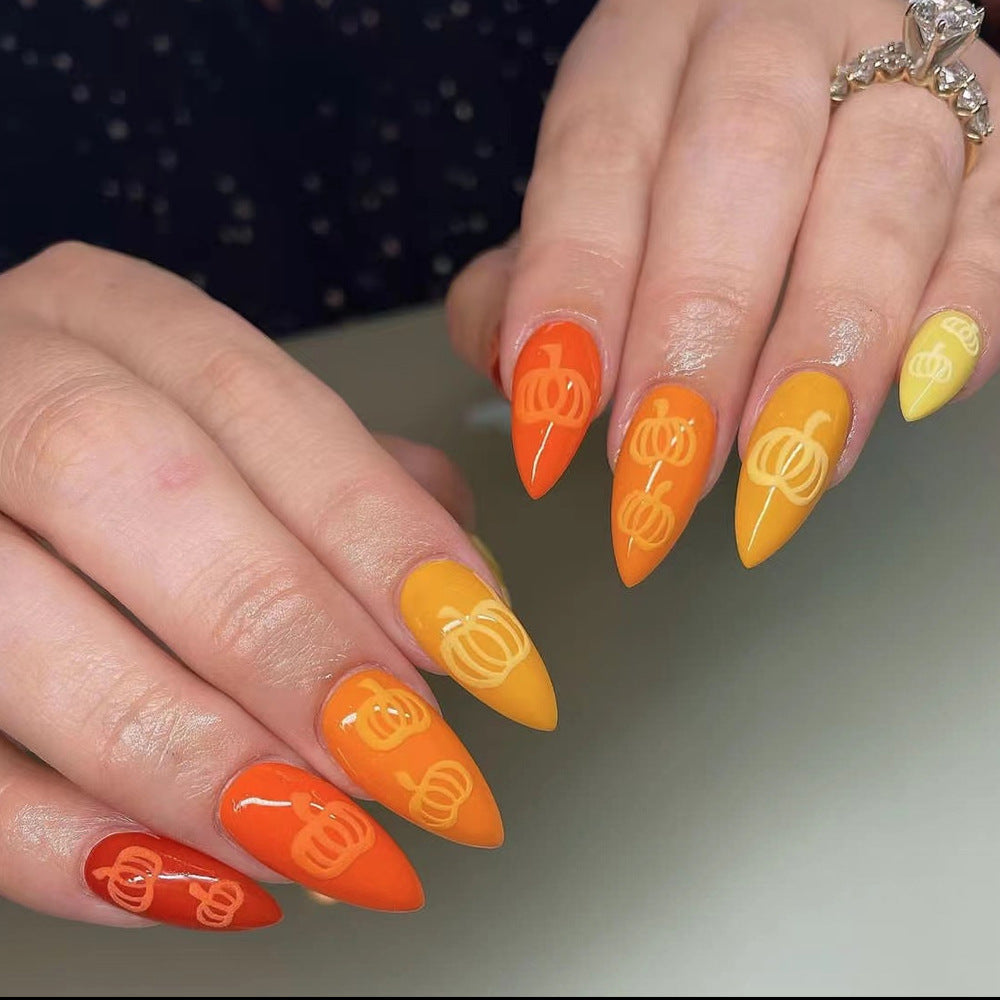 Artistic Pumpkin-Themed Press-On Nail Set Kalsten