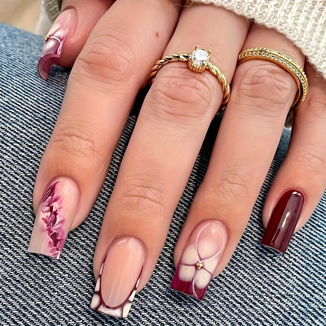 Artistic Gel Nail Extensions with Floral Design Kalsten