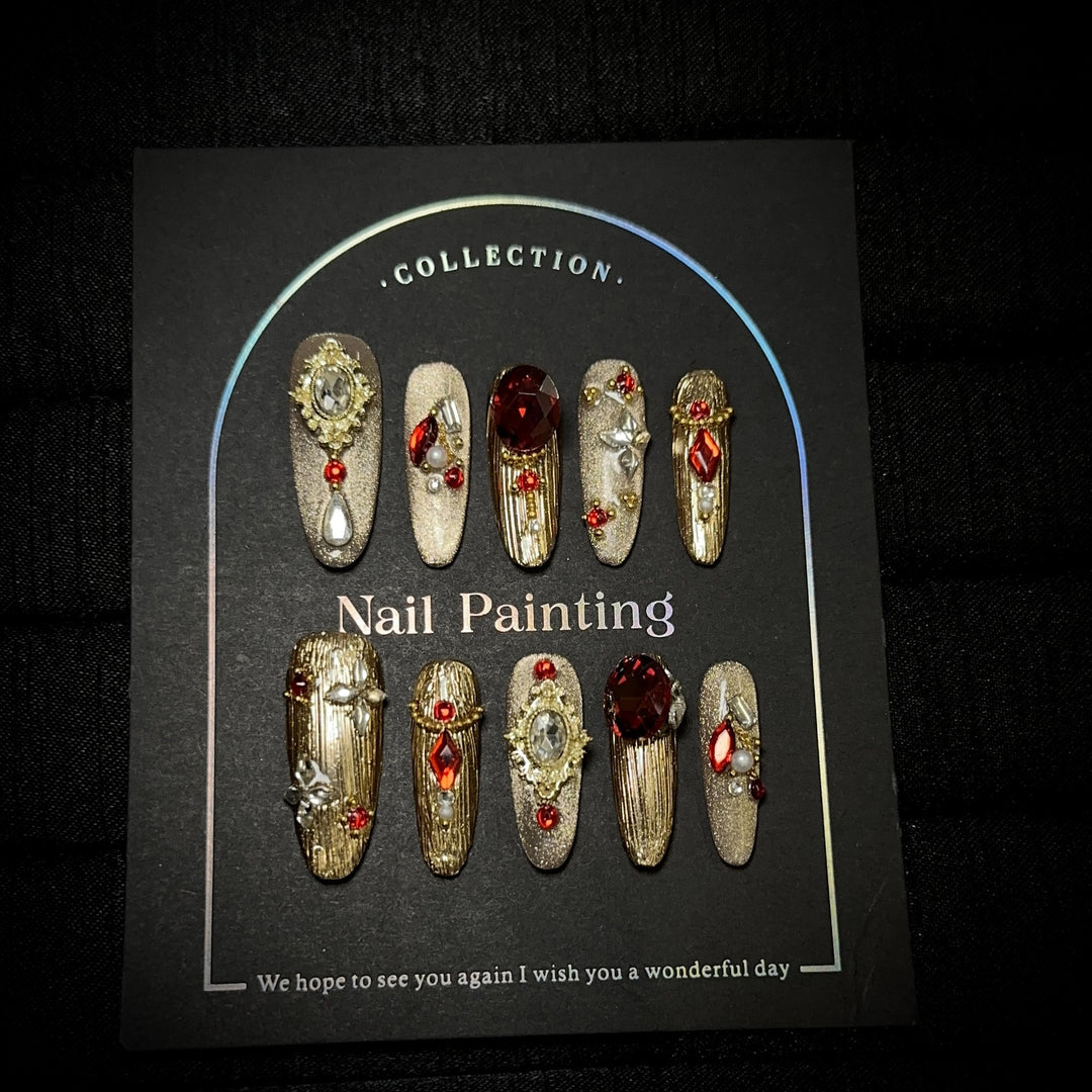 Luxurious Rhinestone-Embellished Press-On Nail Art