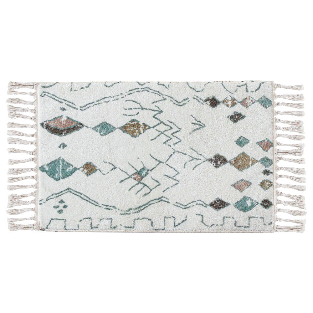 Boho cotton bath mat with fringes and geometric diamond pattern Kalsten