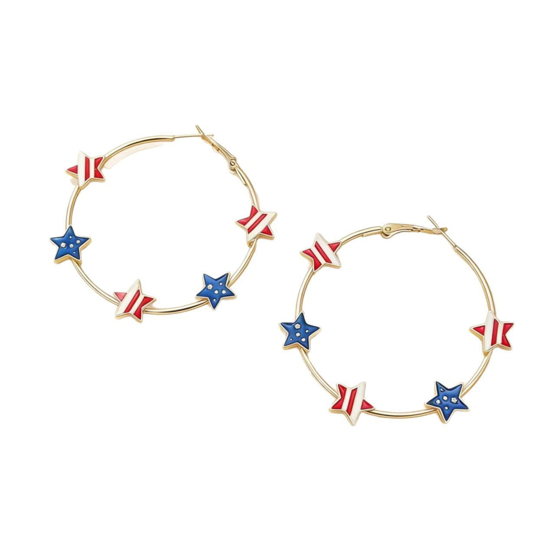 Women's playful hoop earrings with enamel star appliqués and secure click closure Kalsten