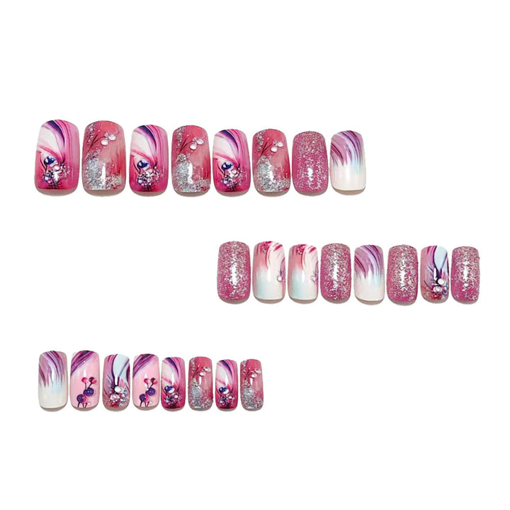 Glamorous artificial nails with delicate flower design and glitter accents Kalsten