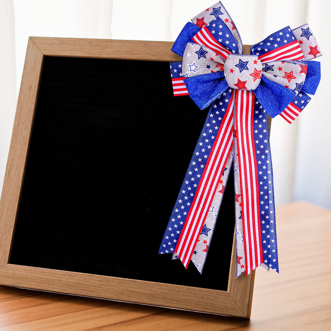 Unisex nan large bow with star pattern and long ribbons for wreath and vehicle decoration Kalsten