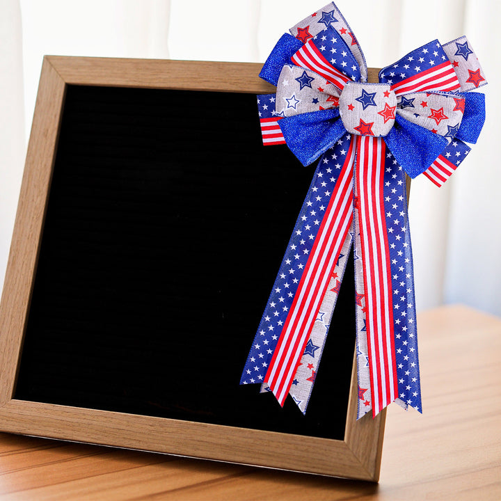 Unisex decorative bow made of sturdy ribbon with star and stripe pattern Kalsten