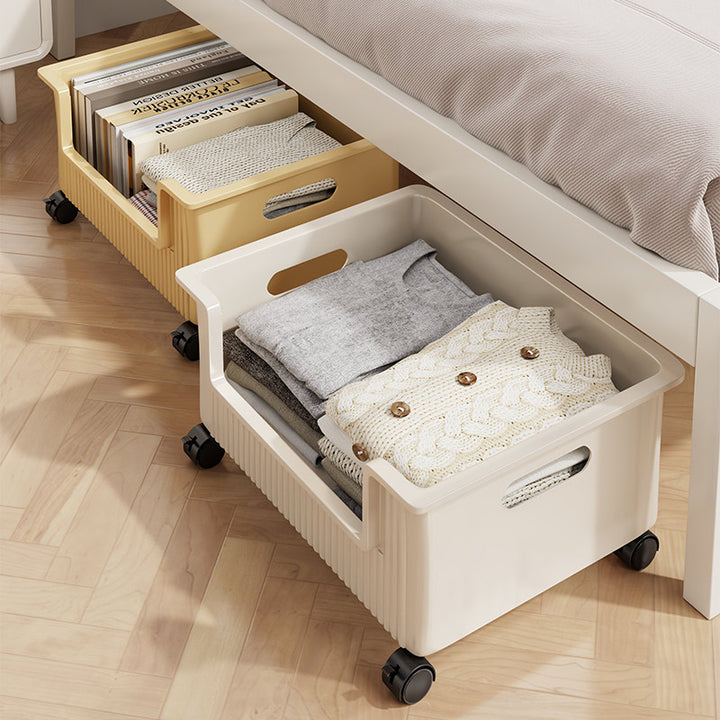 Low-Profile Wheeled Under-Desk Storage Bin with Cutout Handles