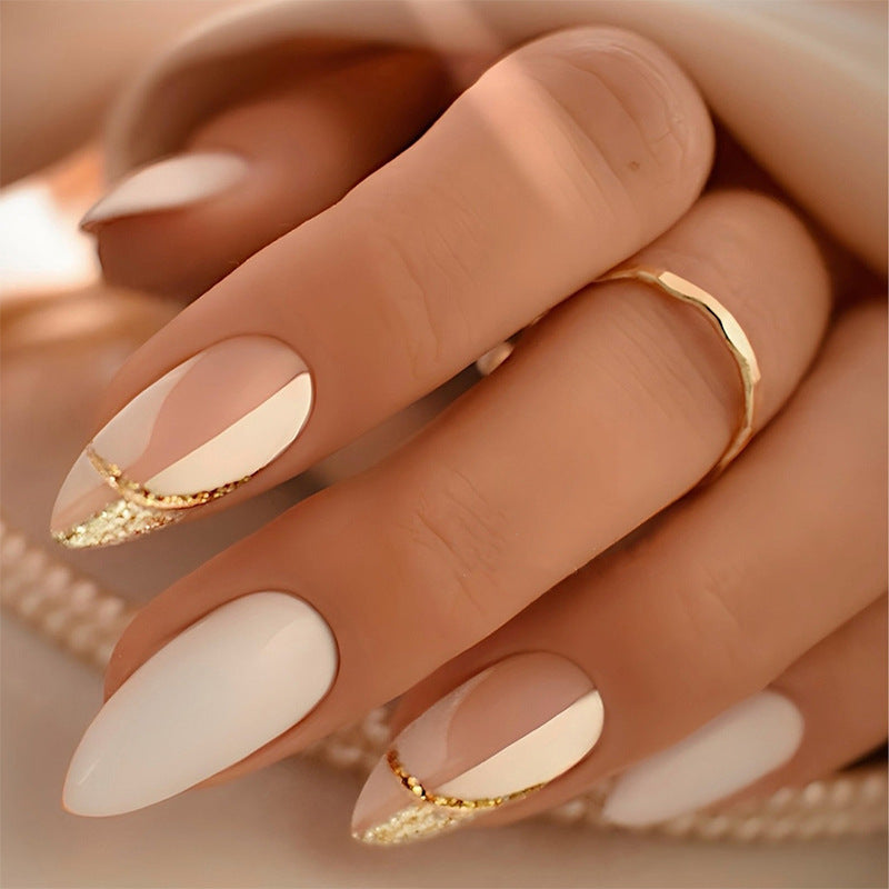 Elegant Press-On Nail Set with Artistic Gold Accents Kalsten