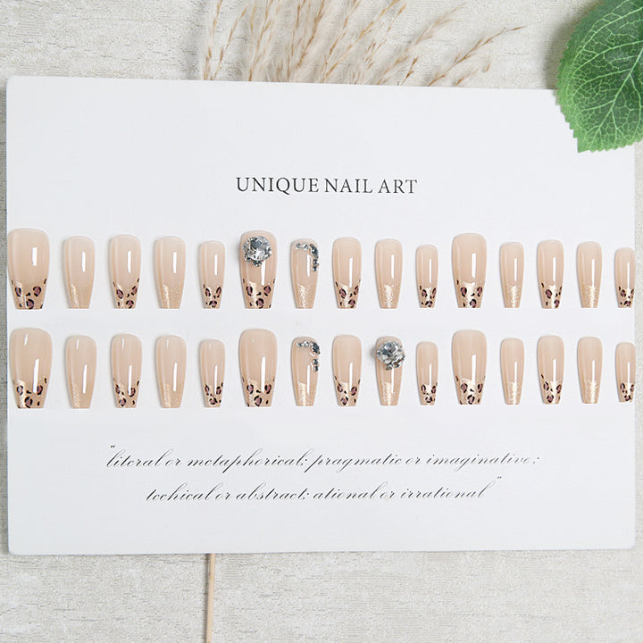 Artificial nail set with glitter and leopard design Kalsten