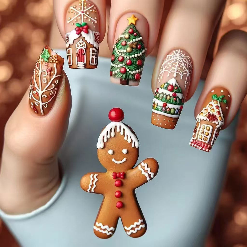 Festive Gingerbread-Themed Nail Art Kit