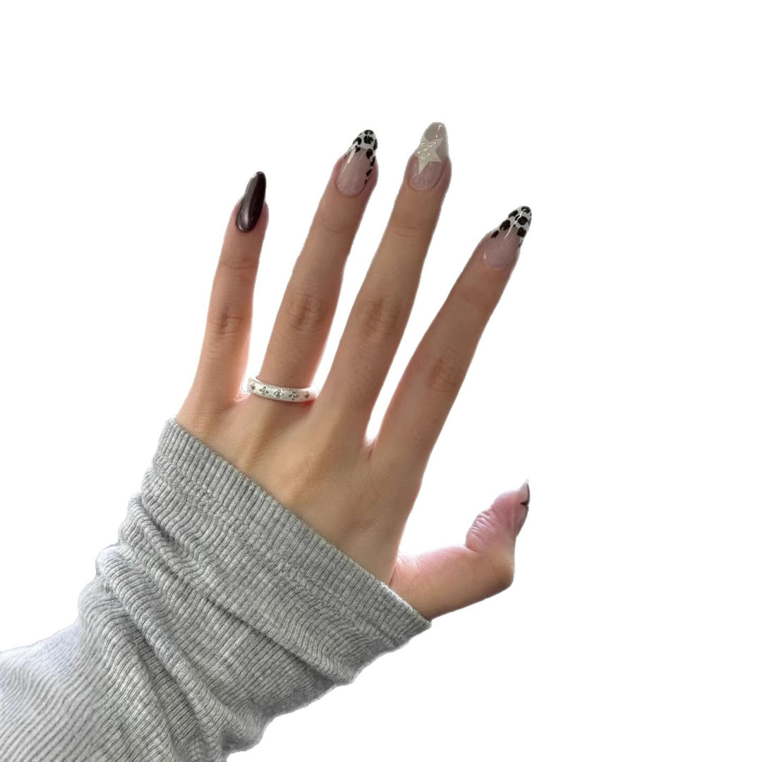 Artistic Press-On Nail Art Set with Star and Animal Prints