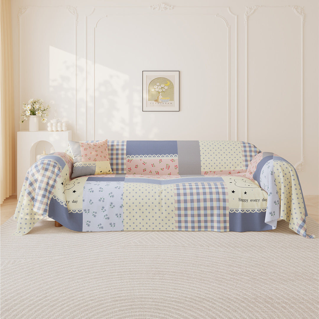 Patchwork Quilted Sofa Slipcover with Elastic Fit and Anti-Slip Backing