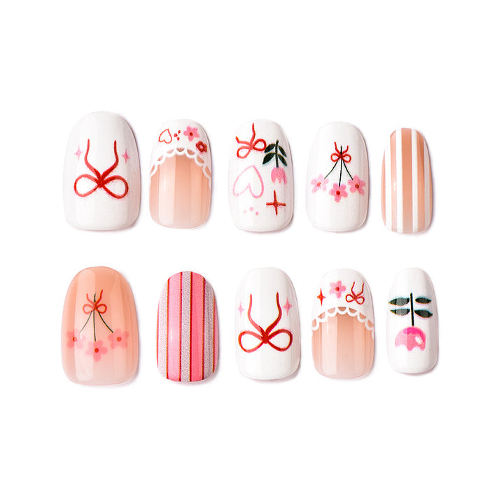 Decorative Floral and Bow Press-On Nail Art Set