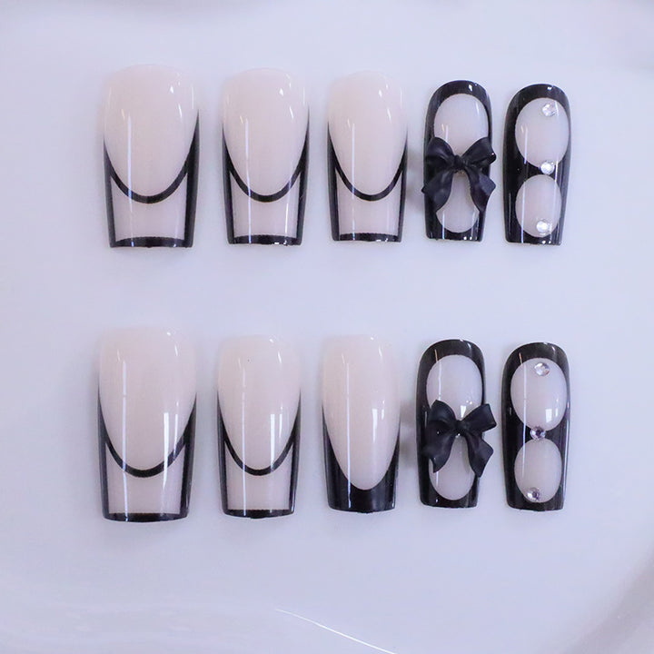 Elegant Black French Tip Press-On Nail Enhancements Kalsten